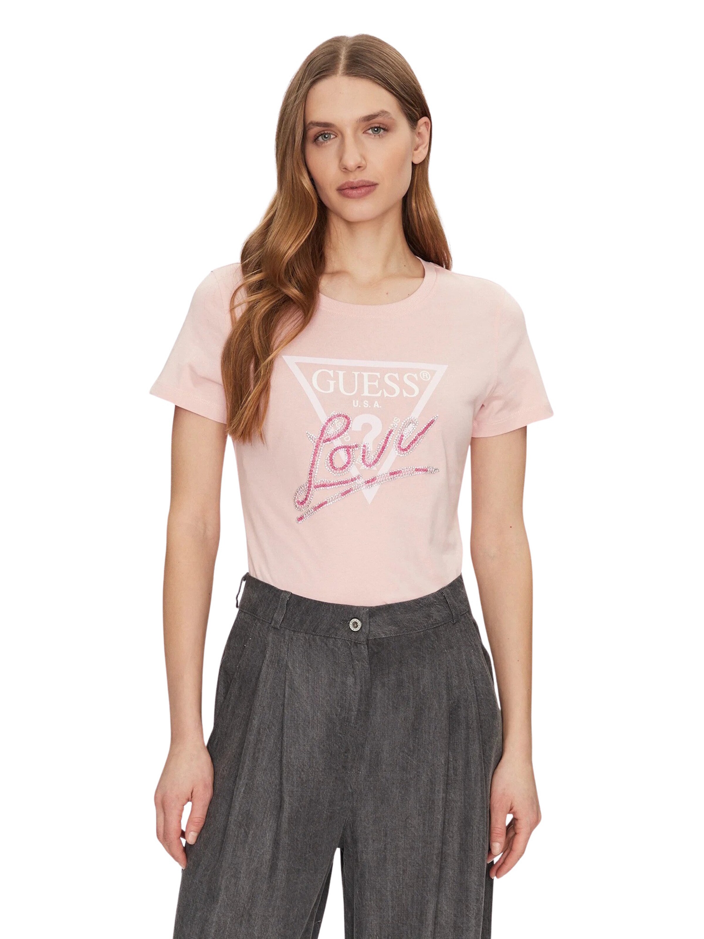 GUESS Shirts 'Love Triangle' i pink: forside