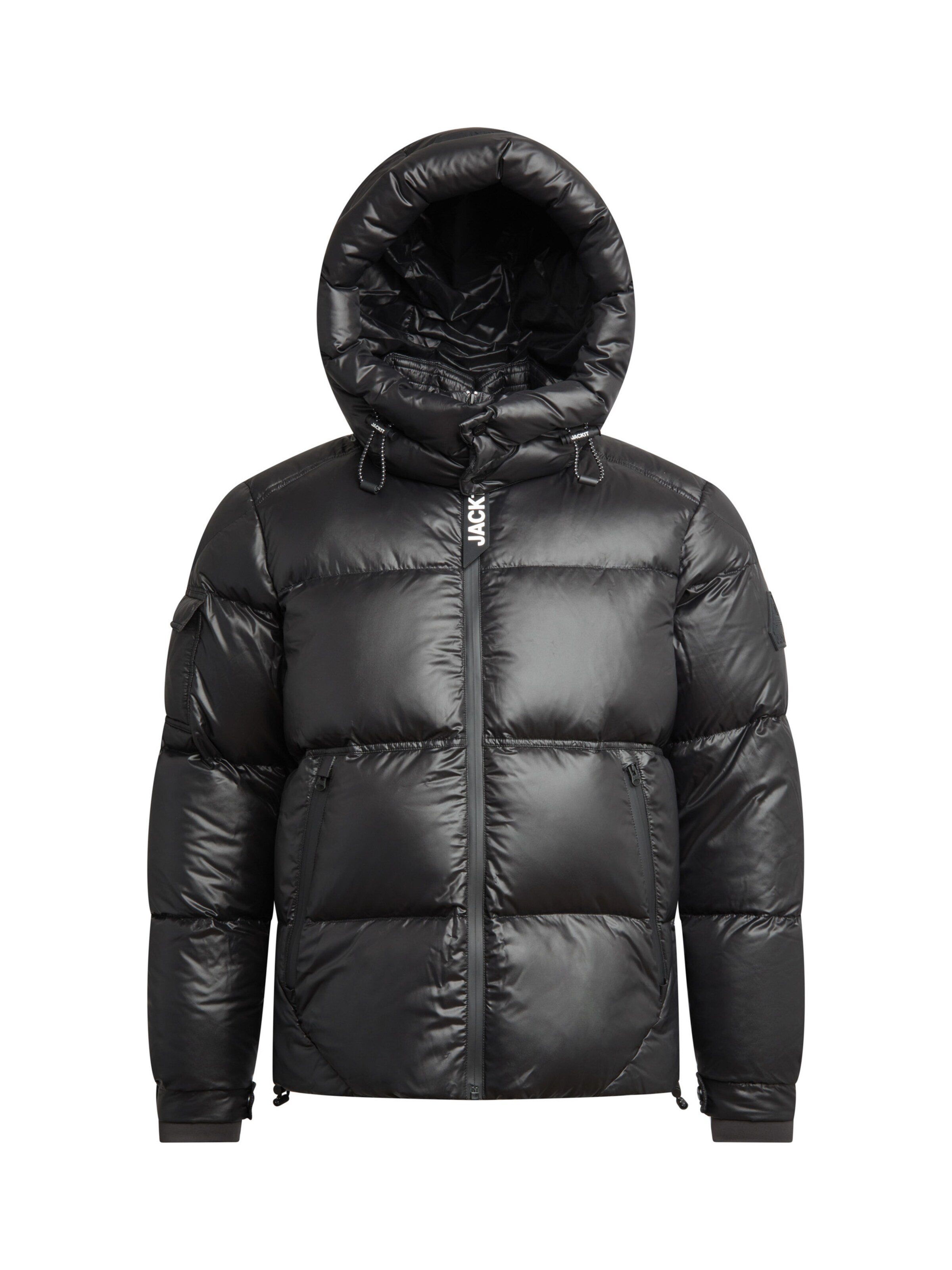 JACK1T Outdoorjas ' EZ Water Puffer Racer ' in Zwart: voorkant