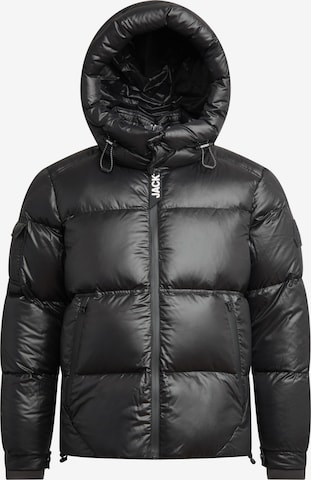 JACK1T Outdoorjas ' EZ Water Puffer Racer ' in Zwart: voorkant