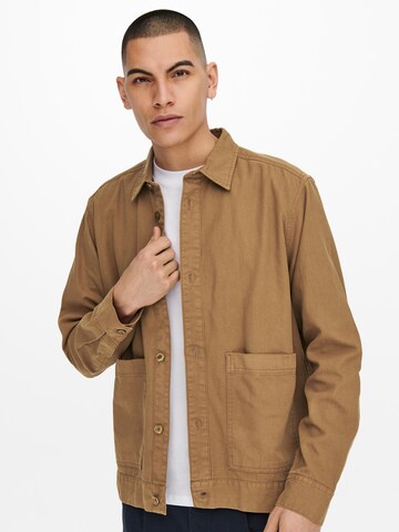 Only & Sons Comfort Fit Jacke 'Aron' in Braun