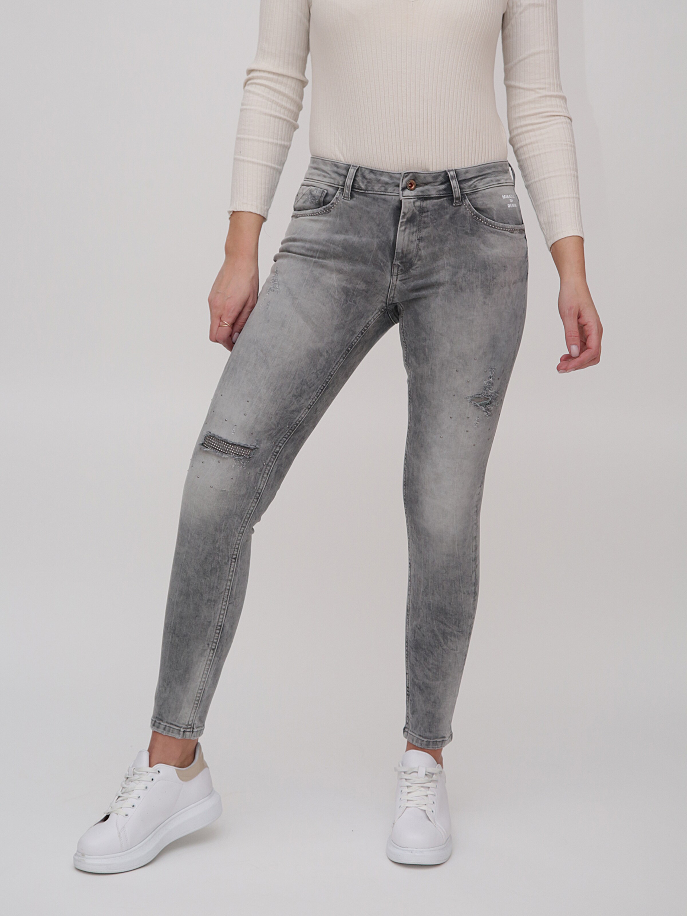Frauen Jeans Miracle of Denim Tapered Fit Jeans Lola in Grau - VK39591 Frauen Jeans Miracle of Denim Tapered Fit Jeans Lola in Grau - VK39591