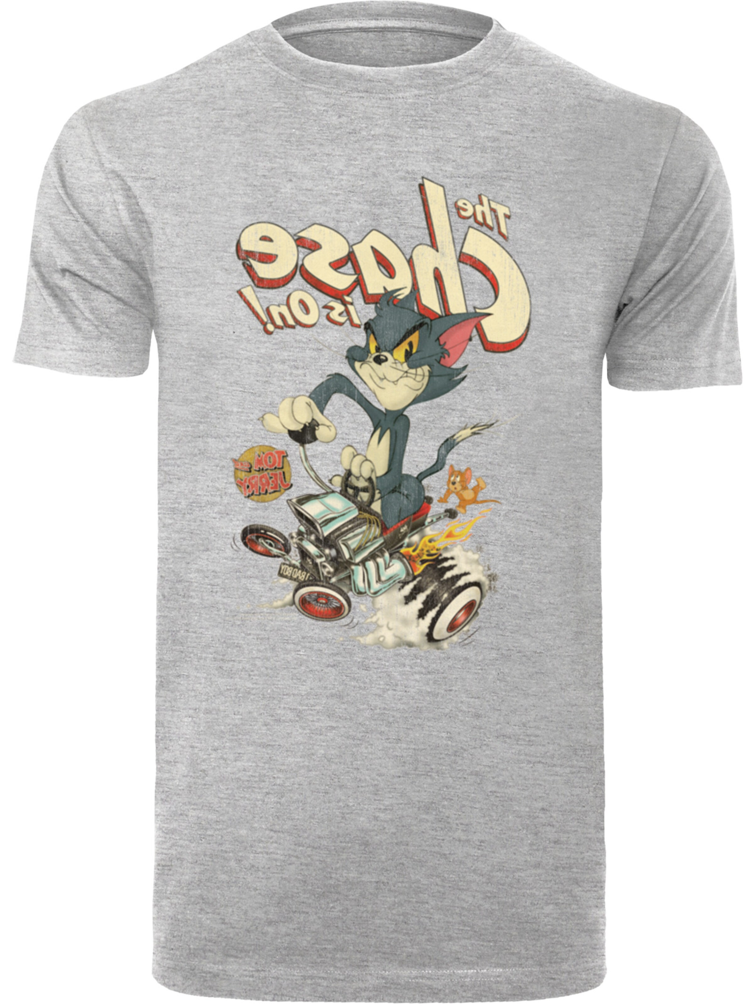 F4NT4STIC Shirt 'Tom und Jerry The Chase Is On' in Grey: front