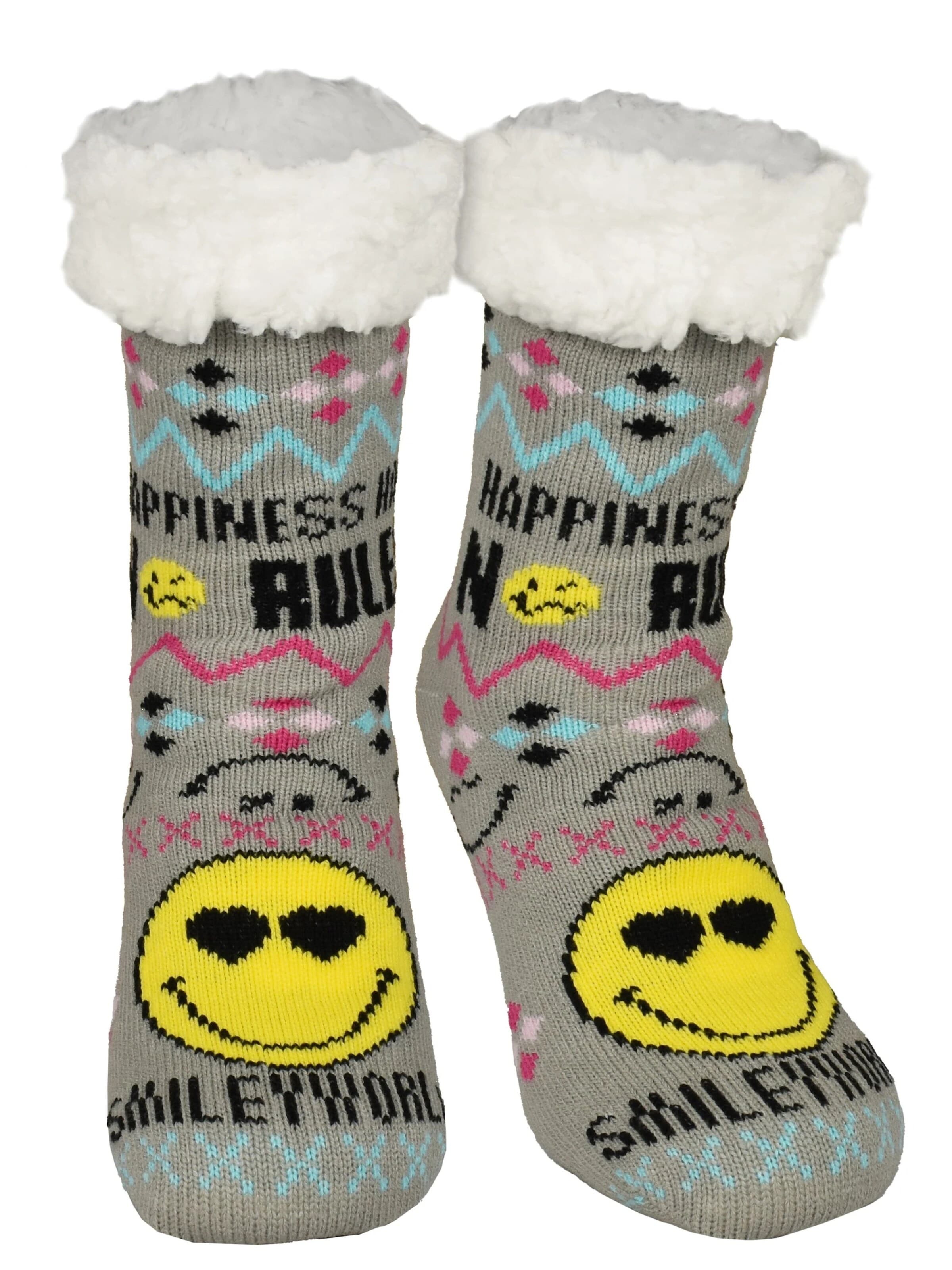 SMILEYWORLD Socks 'Hüttensocken Smiley' in Grey: front