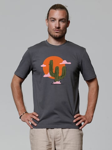 T-Shirt 'Kaktus Im Sonnenuntergang' Watapparel en gris : devant