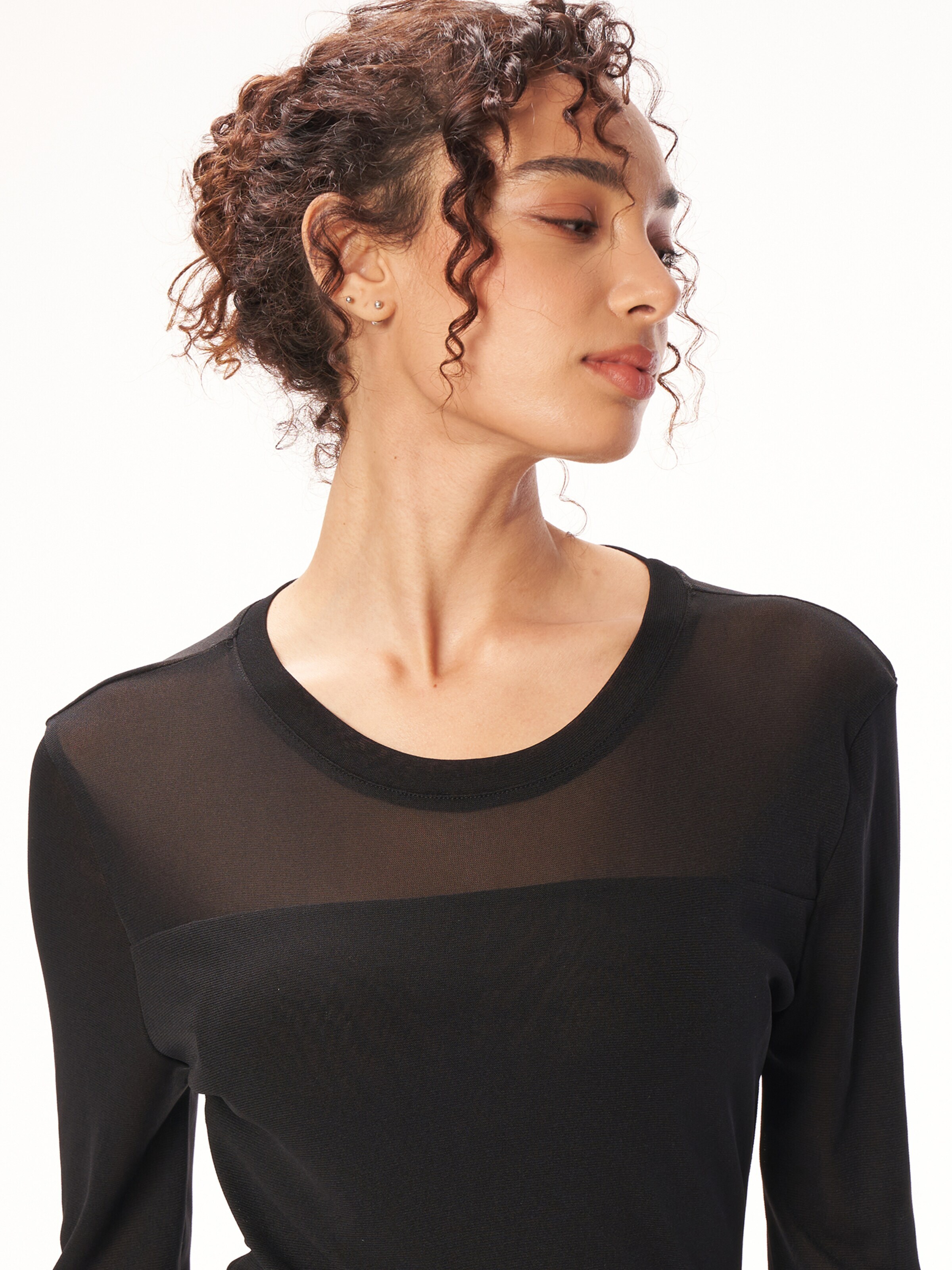 yoligex Blouse 'YOLIGEX Mesh Langarmtop mit Rundhals' in Grijs