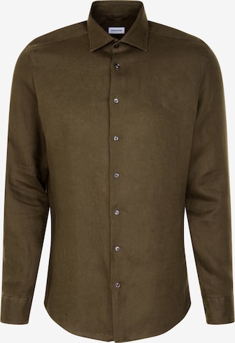 SEIDENSTICKER Slim fit Button Up Shirt 'SMART LINEN' in Green: front
