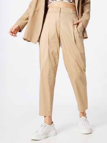 s.Oliver BLACK LABEL Tapered Pleat-Front Pants in Beige: front