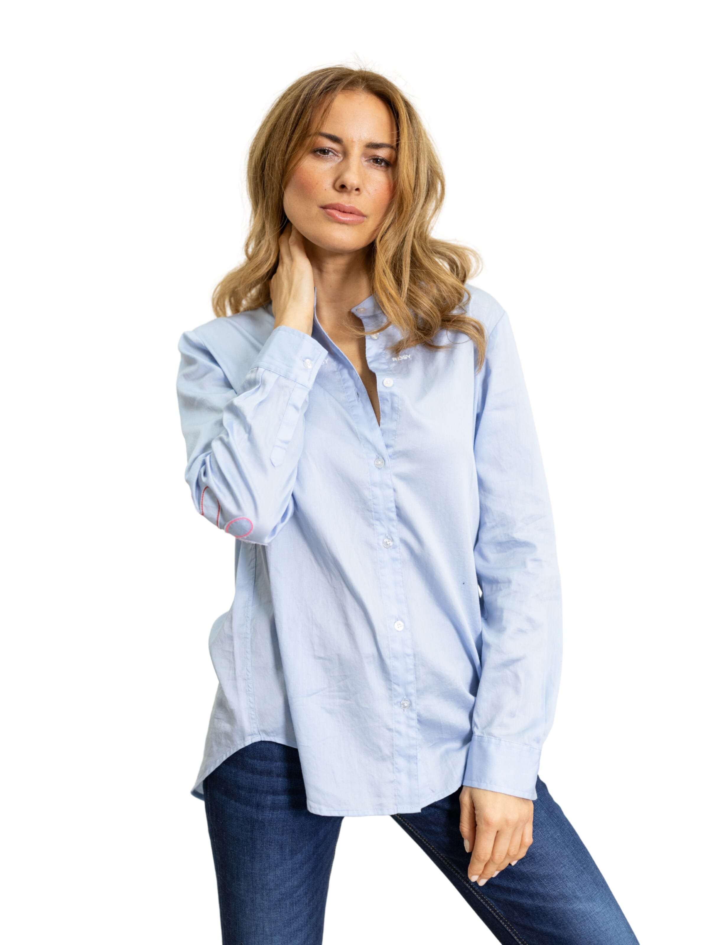 LIKS. Munich Blouse 'Bluse Herzblumen Patch an Ärmel - GweniC' in Blue