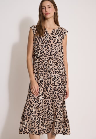 CECIL Midi-Kleid mit Split Neck und Leo-Print in Beige