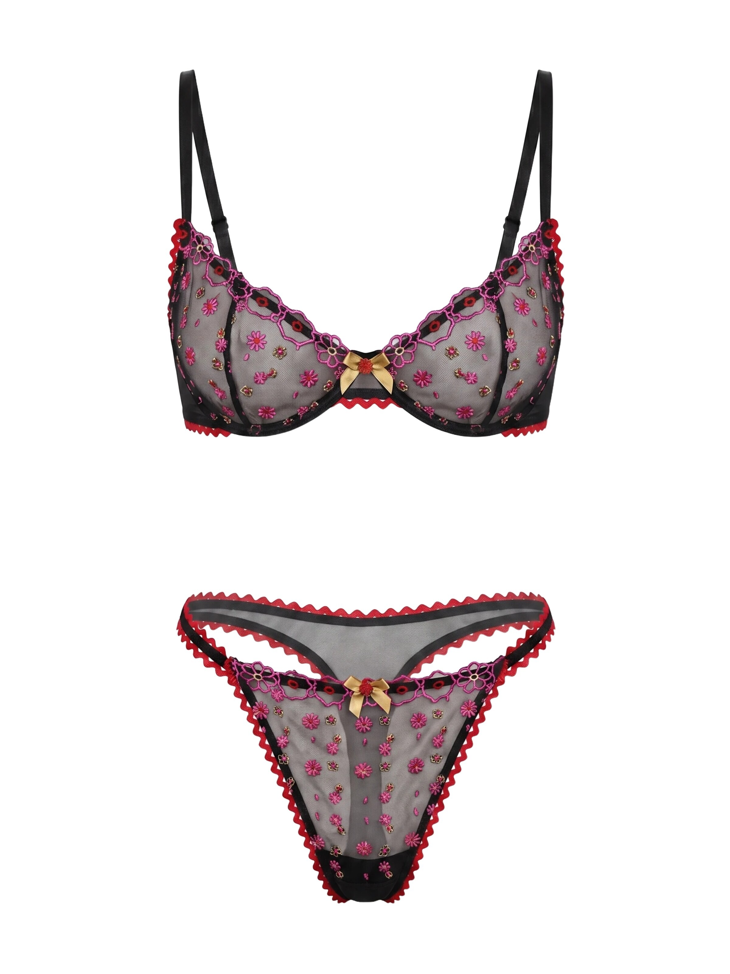 L.BEV Balconette Wäsche-Sets 'Dolce Vita Nera'‌‌‌‌‌‌ in Schwarz: Vorderseite