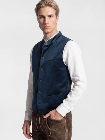 KaiserLich Trachtenweste '4398', elegante Samt-Optik in Blau: Vorderseite