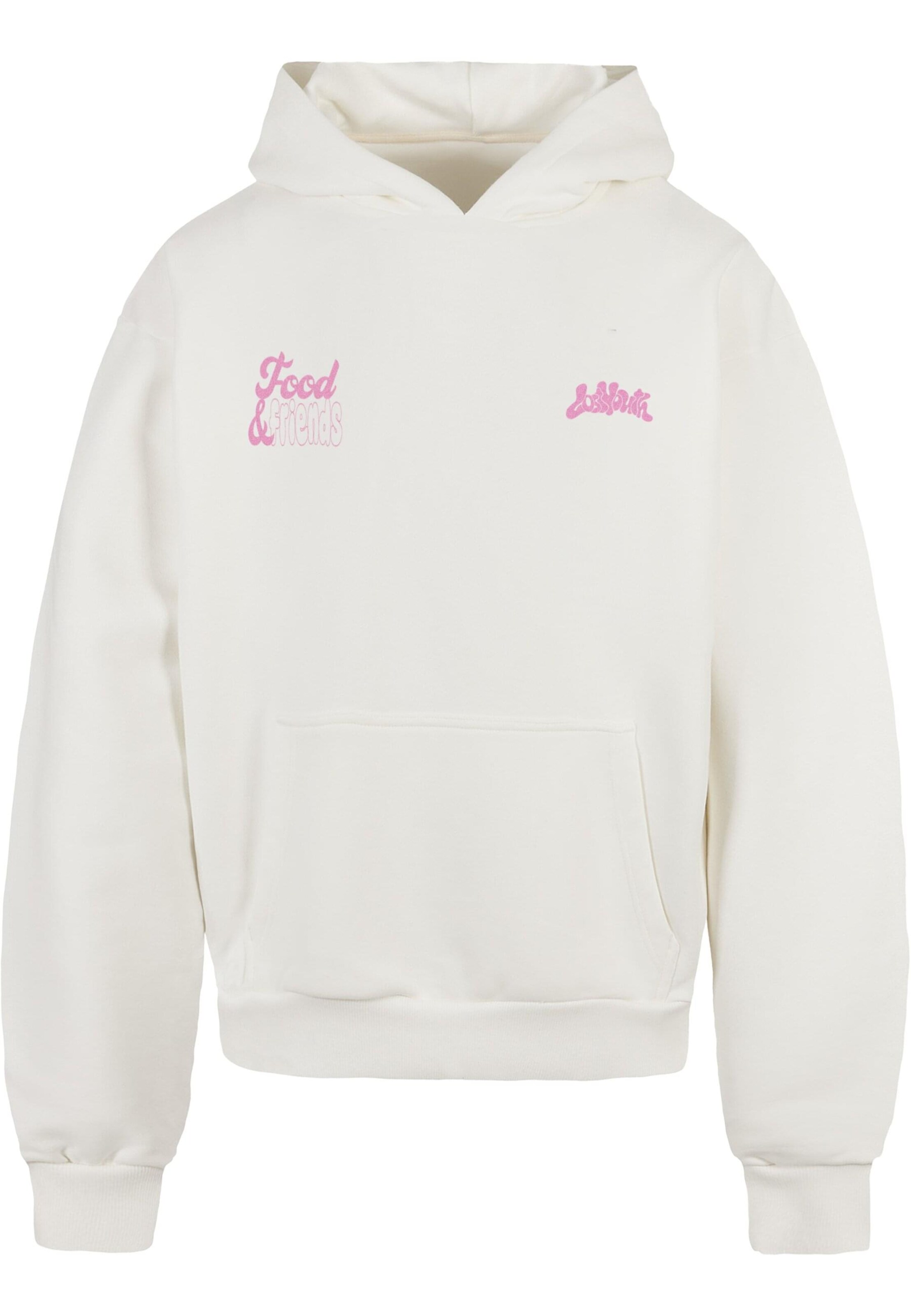 Lost Youth Μπλούζα φούτερ 'Foods & Friends' σε λευκό: μπροστά