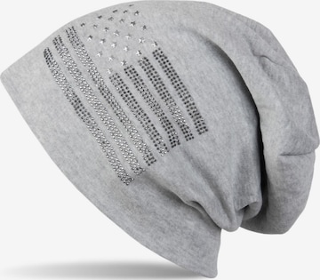 styleBREAKER Mütze 'Beanie mit USA Flagge aus Strass' in Grau: Vorderseite
