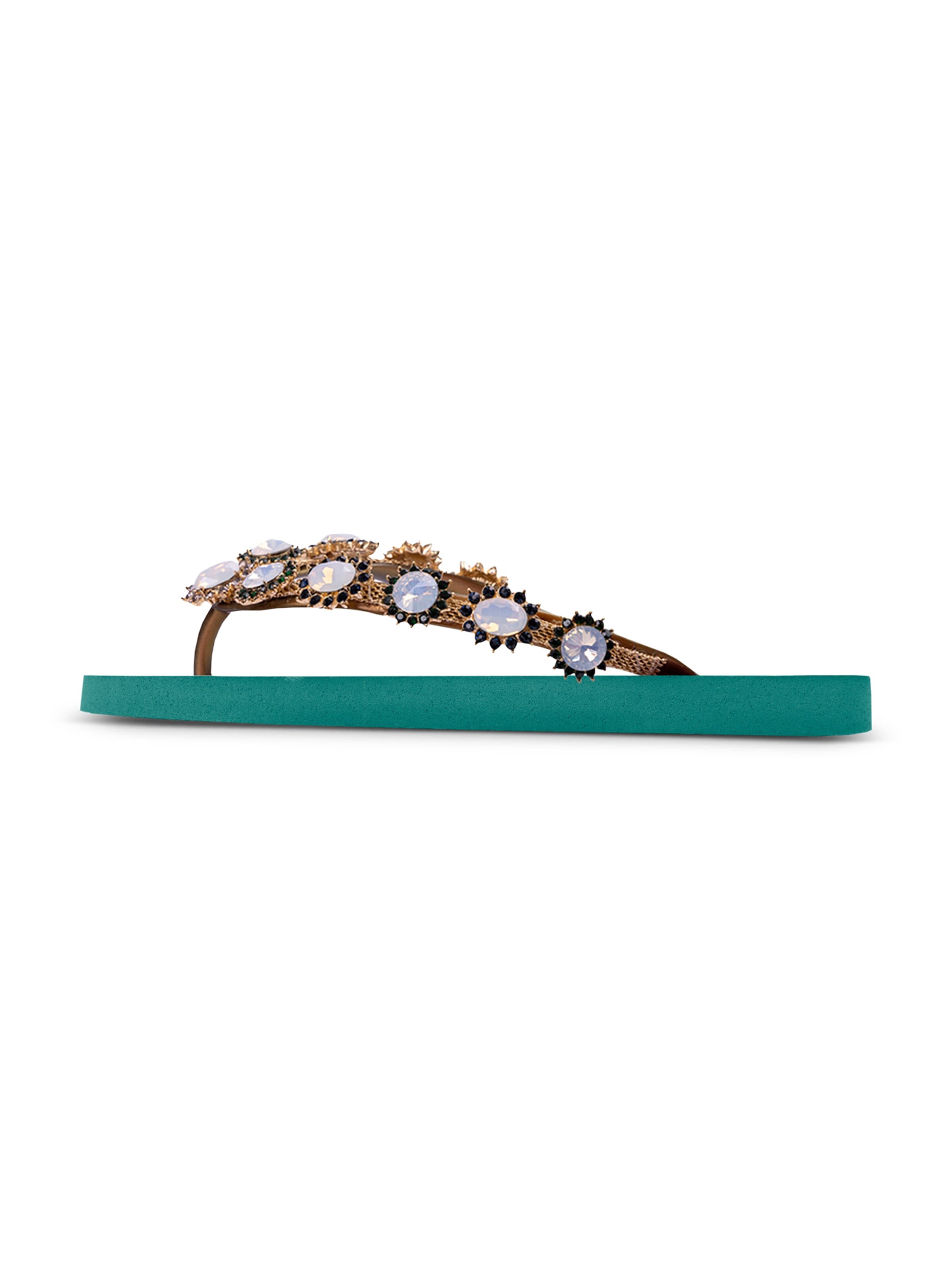 Uzurii Luxury Footwear Zehentrenner 'Pearl Monroe'‌‌‌‌‌‌ in Grün: Vorderseite