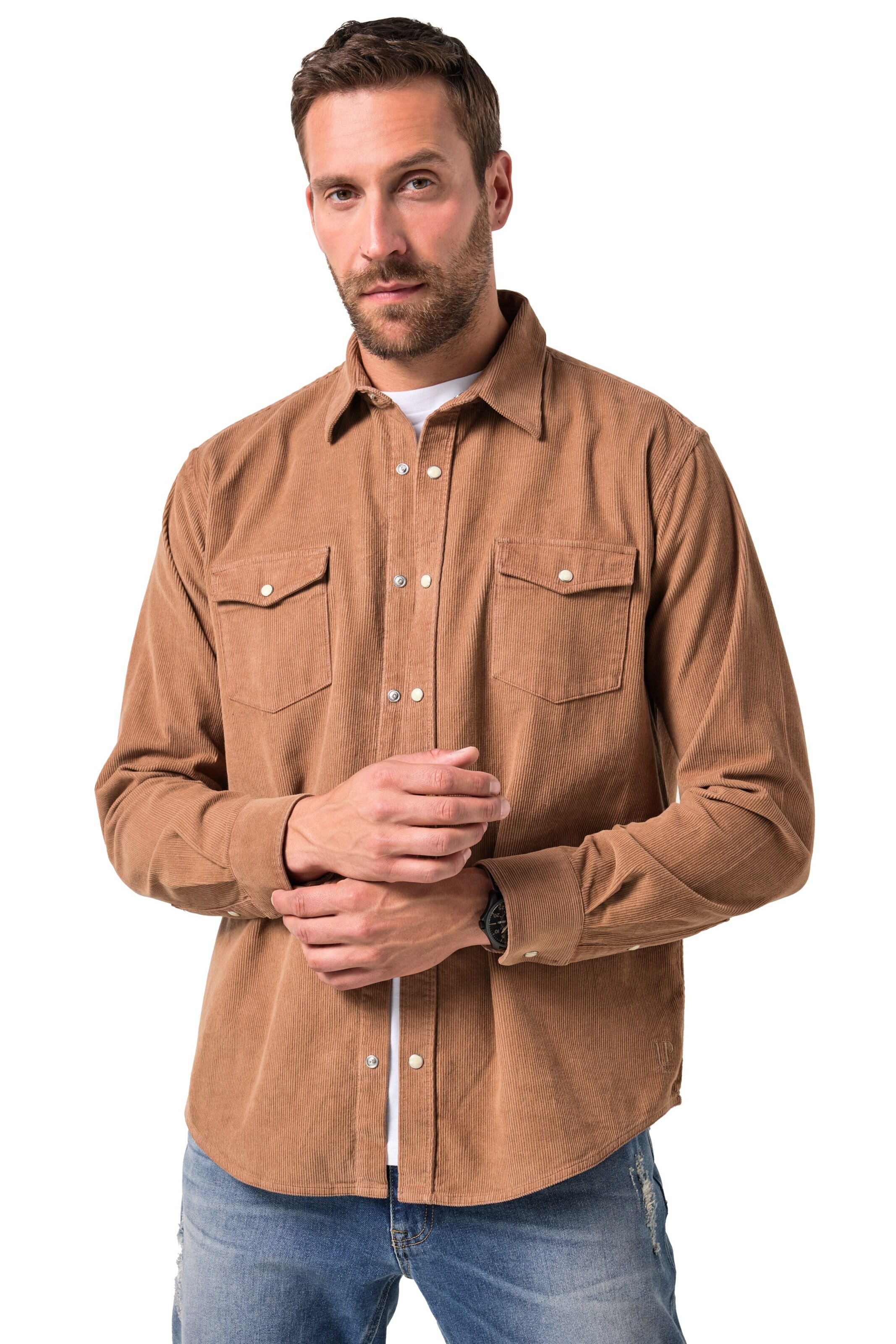 JP1880 Comfort fit Button Up Shirt in Brown: front
