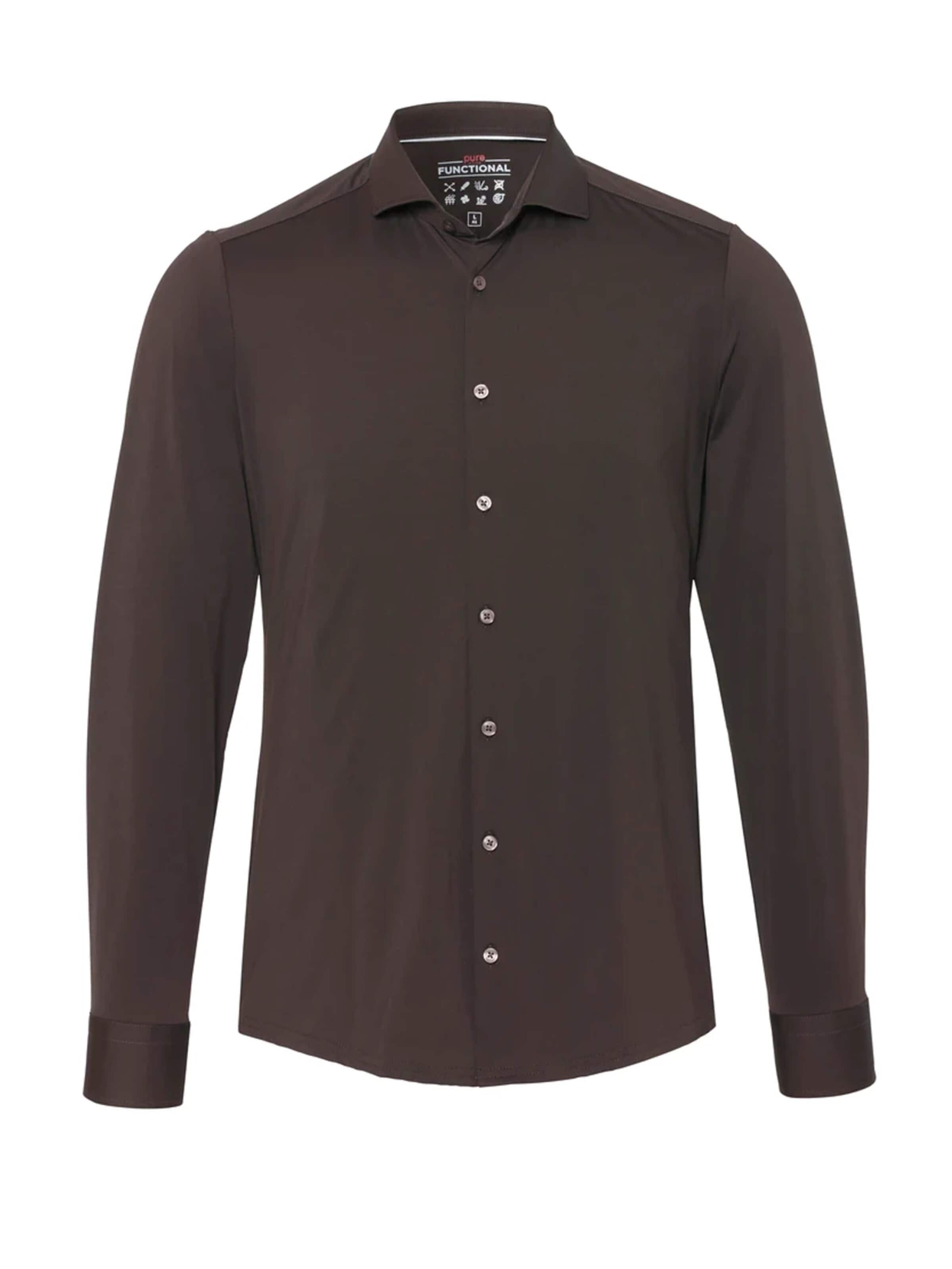 PURE Slim fit Button Up Shirt in Brown: front