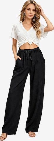 KoJooin Szeroka nogawka Spodnie 'Damen Baumwoll-Leinen-Hose mit Kordelzug,hoher Taille und weitem Bein Bequeme, lockere Freizeithose' w kolorze czarny: przód