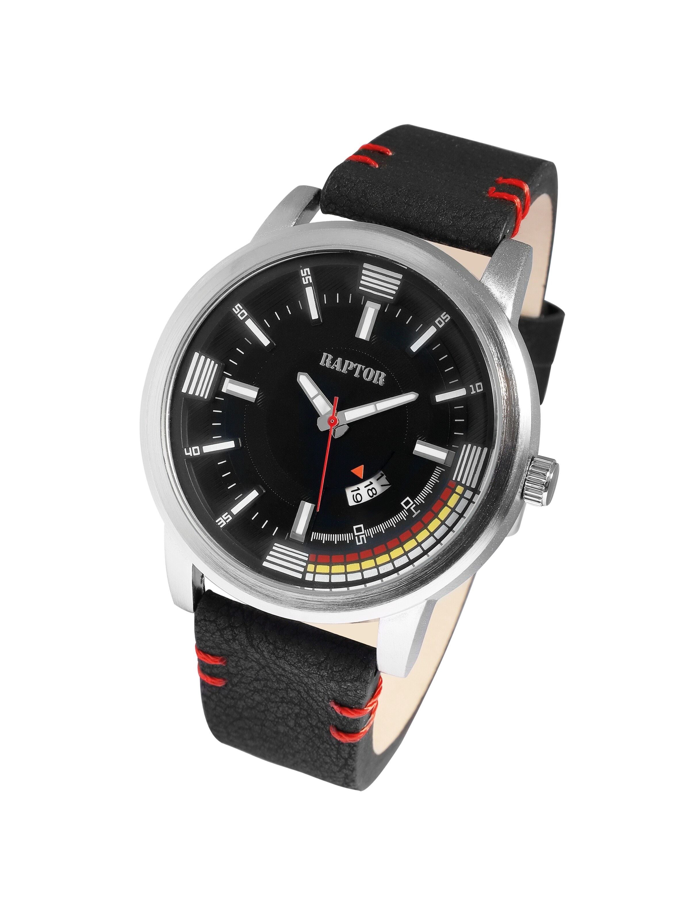 Raptor Analog Watch 'Accom, Mineralglas' in Black: front
