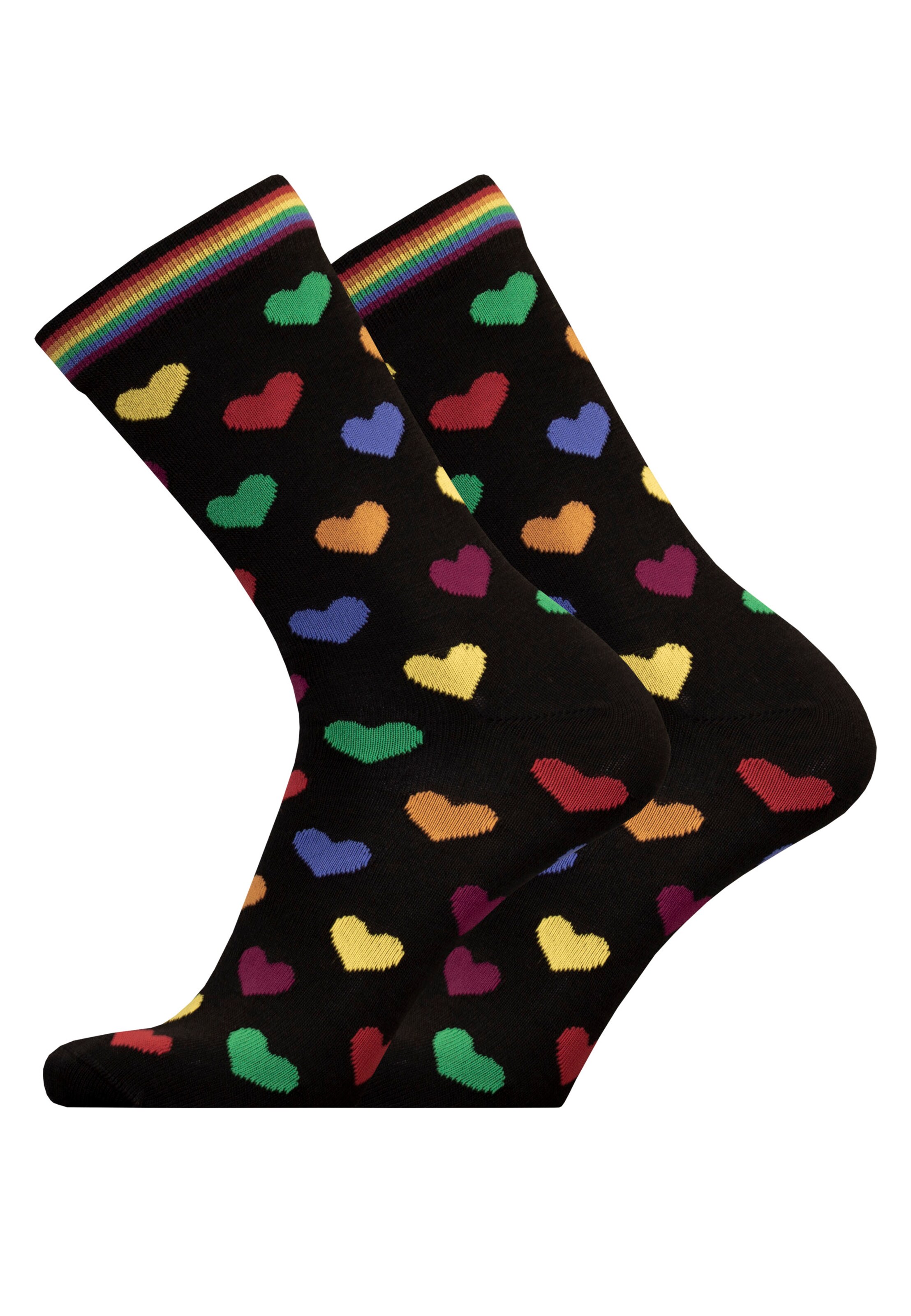 UphillSport Socks 'RAINBOW HEARTS' in Black: front