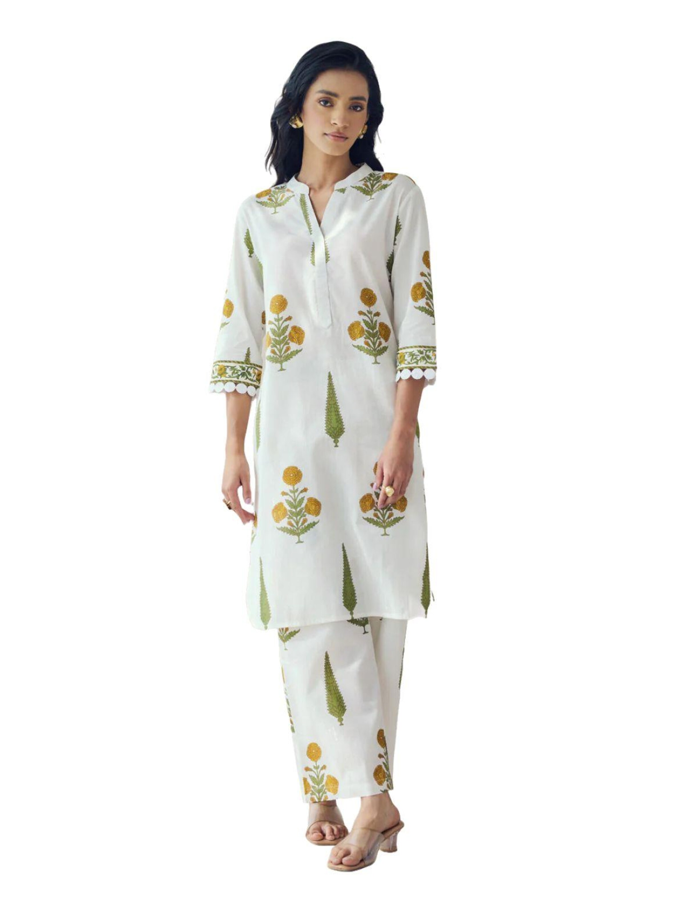 PfauGermany Tunic '2 PCS  Women's  Cotton Printed Co-ord Set' in White: front