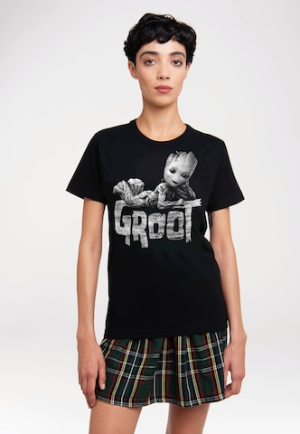 LOGOSHIRT Shirt 'Marvel - Groot' in Black: front