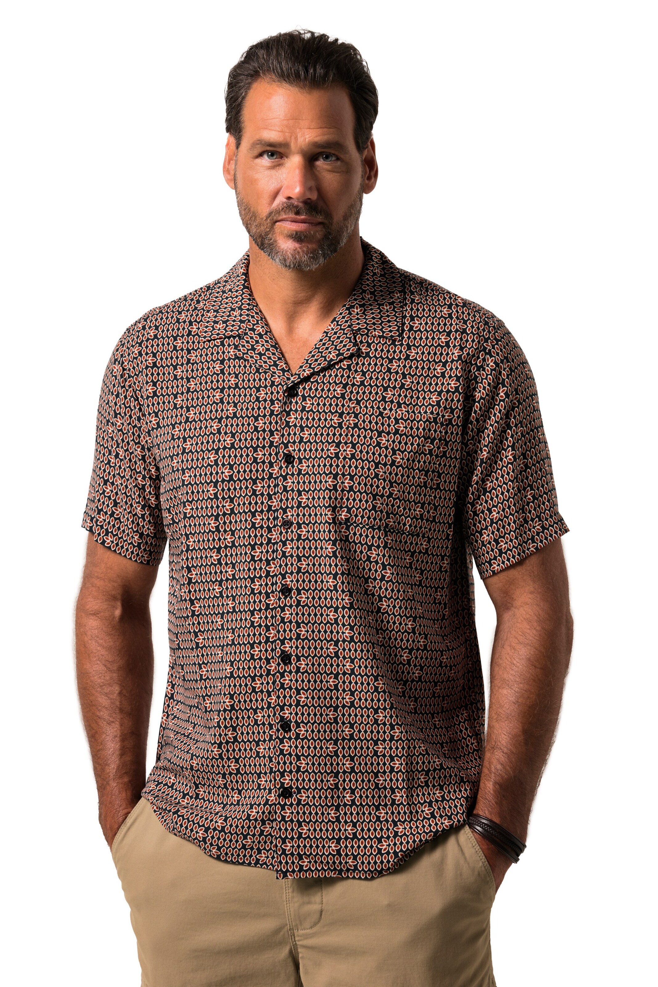 JP1880 Regular fit Overhemd in Bruin: voorkant