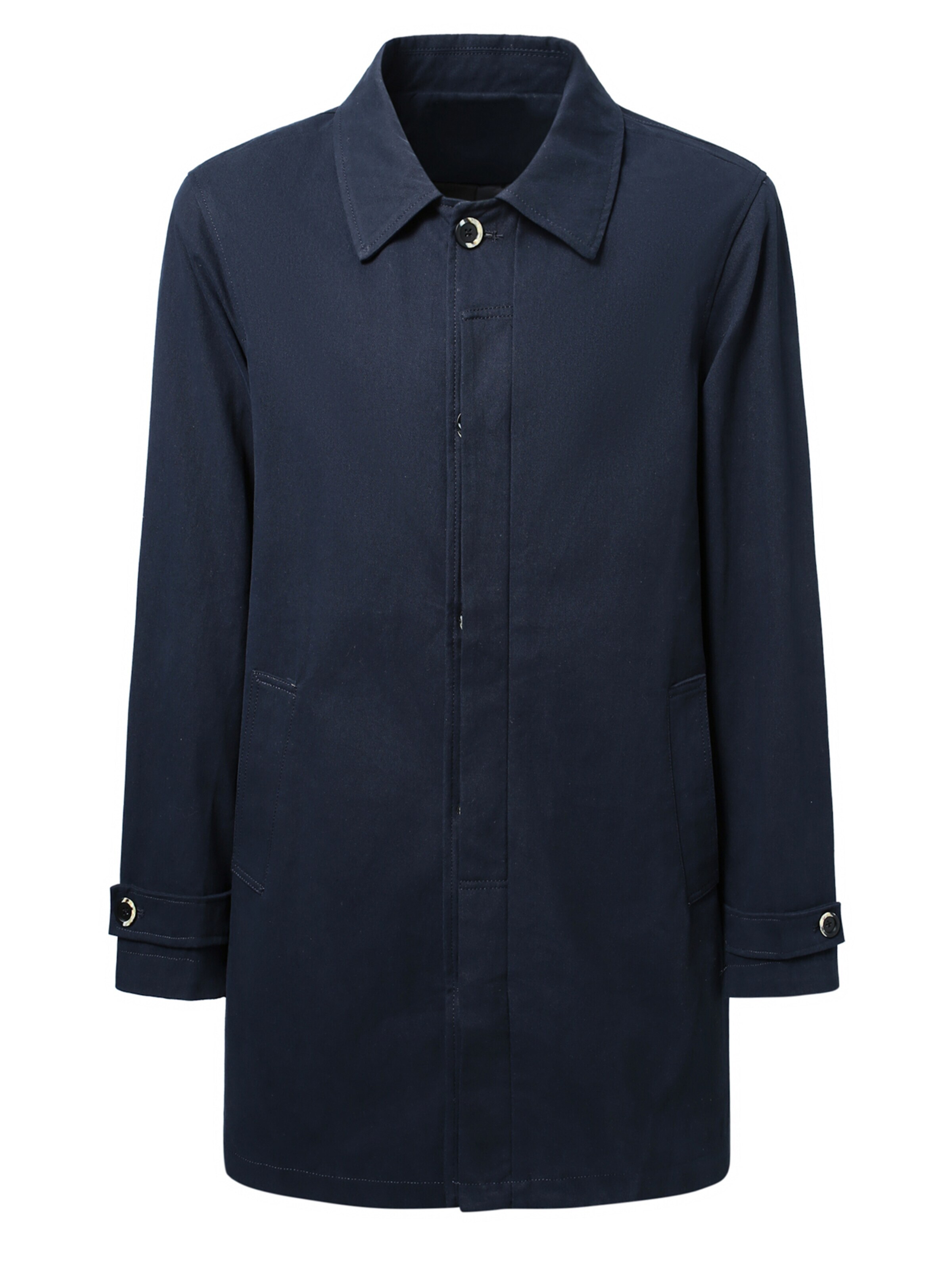 ALLTHEMEN Between-Seasons Coat 'Nebel' in Blue: front