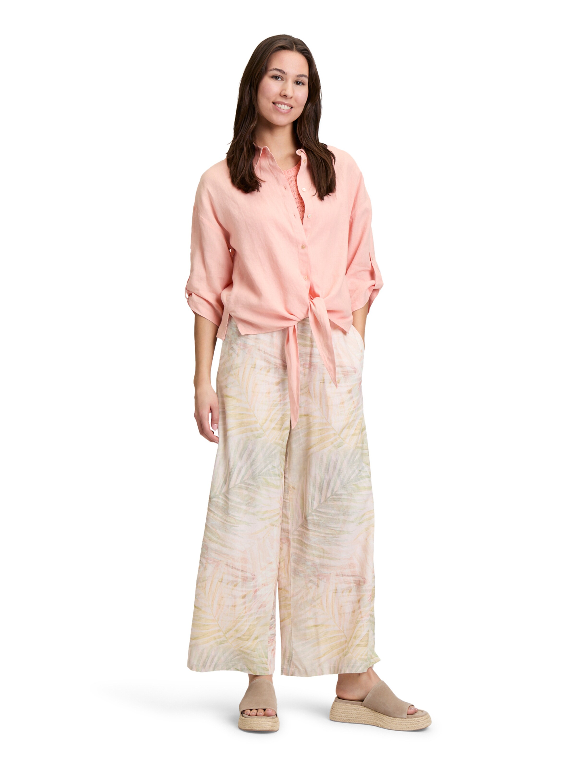 Cartoon Leinenbluse mit Kragen in Orange