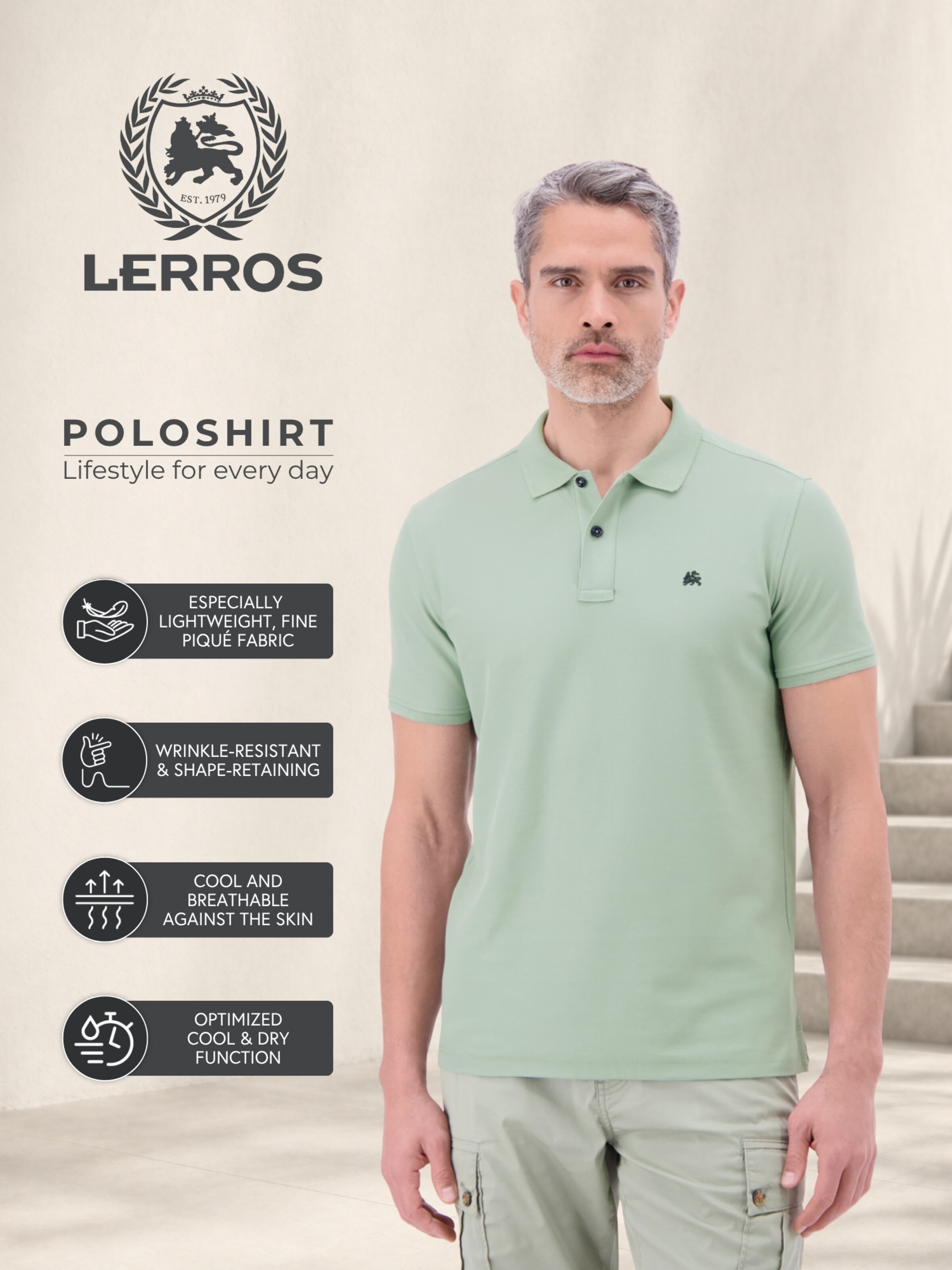 LERROS Poloshirt, COOL & DRY und Logo-Stitch in Grün