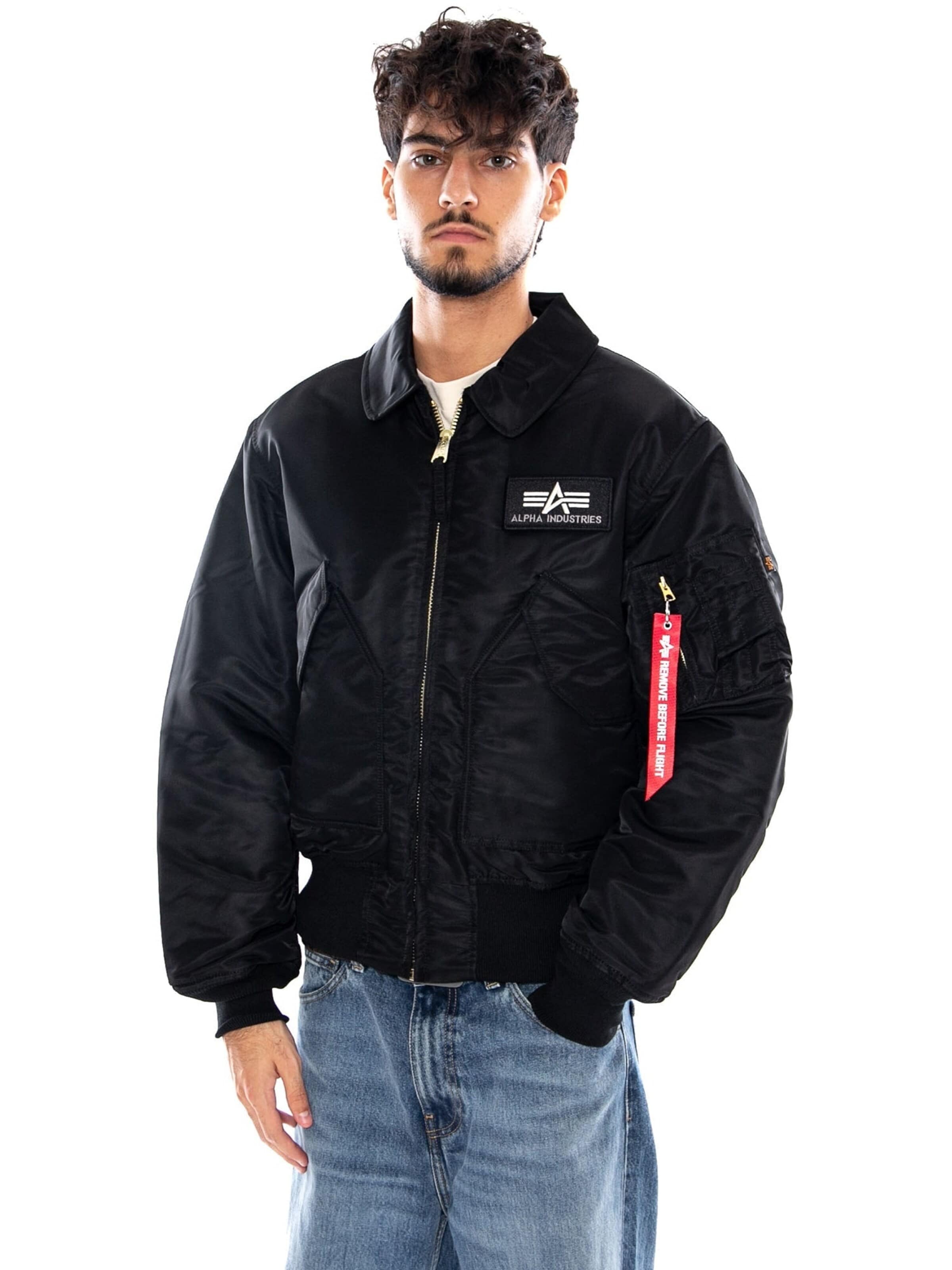 ALPHA INDUSTRIES Between-Season Jacket 'CWU 45 BOMBER JACKET BLACK' in Black: front