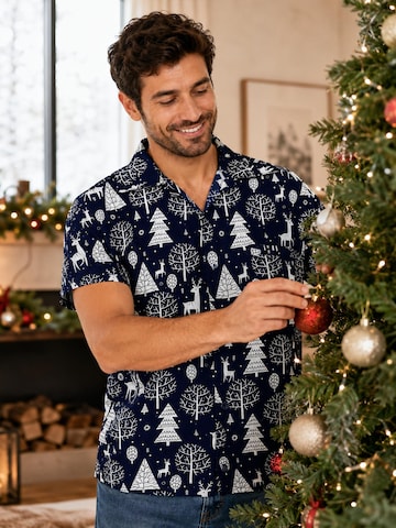 Regular fit Camicia 'Christmas Reindeer Allover' di King Kameha in blu