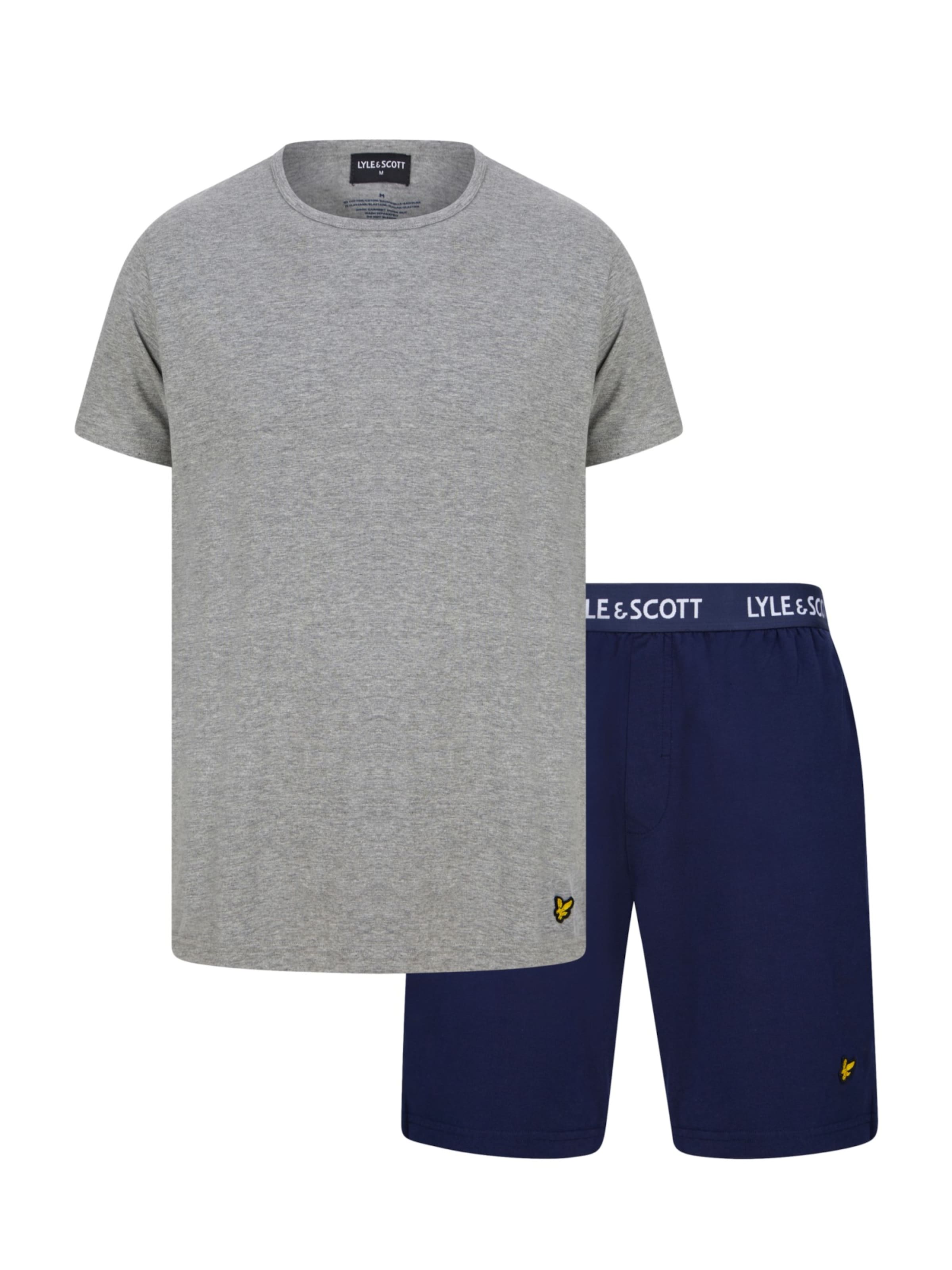 Lyle & Scott Pyjama court 'Charlie' en bleu marine / jaune / gris / blanc, Vue avec produit