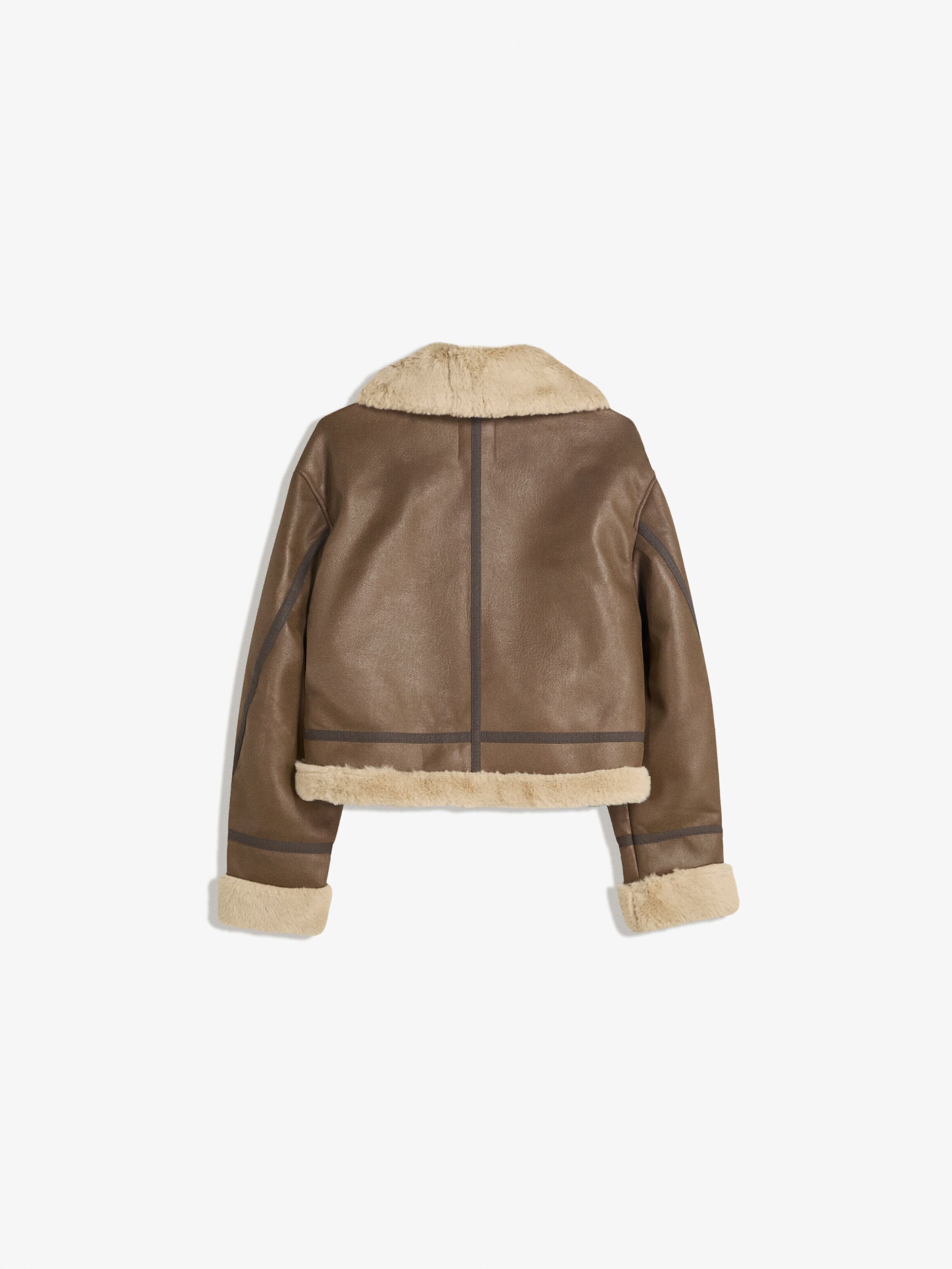 BERSHKA ブラウンレザージャケット S Bershka – Brązowa kurtka z imitacji skóry z efektem sprania w