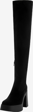 Pull&Bear Over the Knee Boots in Black: front