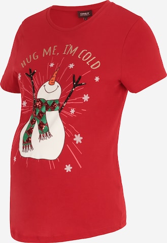 Only Maternity Shirt 'YRSA CHRISTMAS' in Red: front