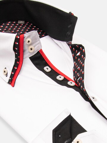 7Camicie Slim fit Zakelijk overhemd 'Vesuvio Iconic Satin Man Shirt Black' in Wit