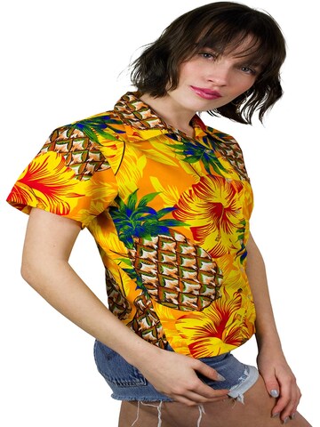 King Kameha Blouse 'Pineapple Hibiscus' in Yellow