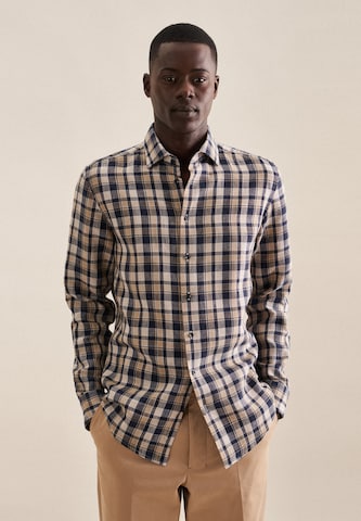 SEIDENSTICKER Slim fit Overhemd 'Smart Linen' in Blauw: voorkant
