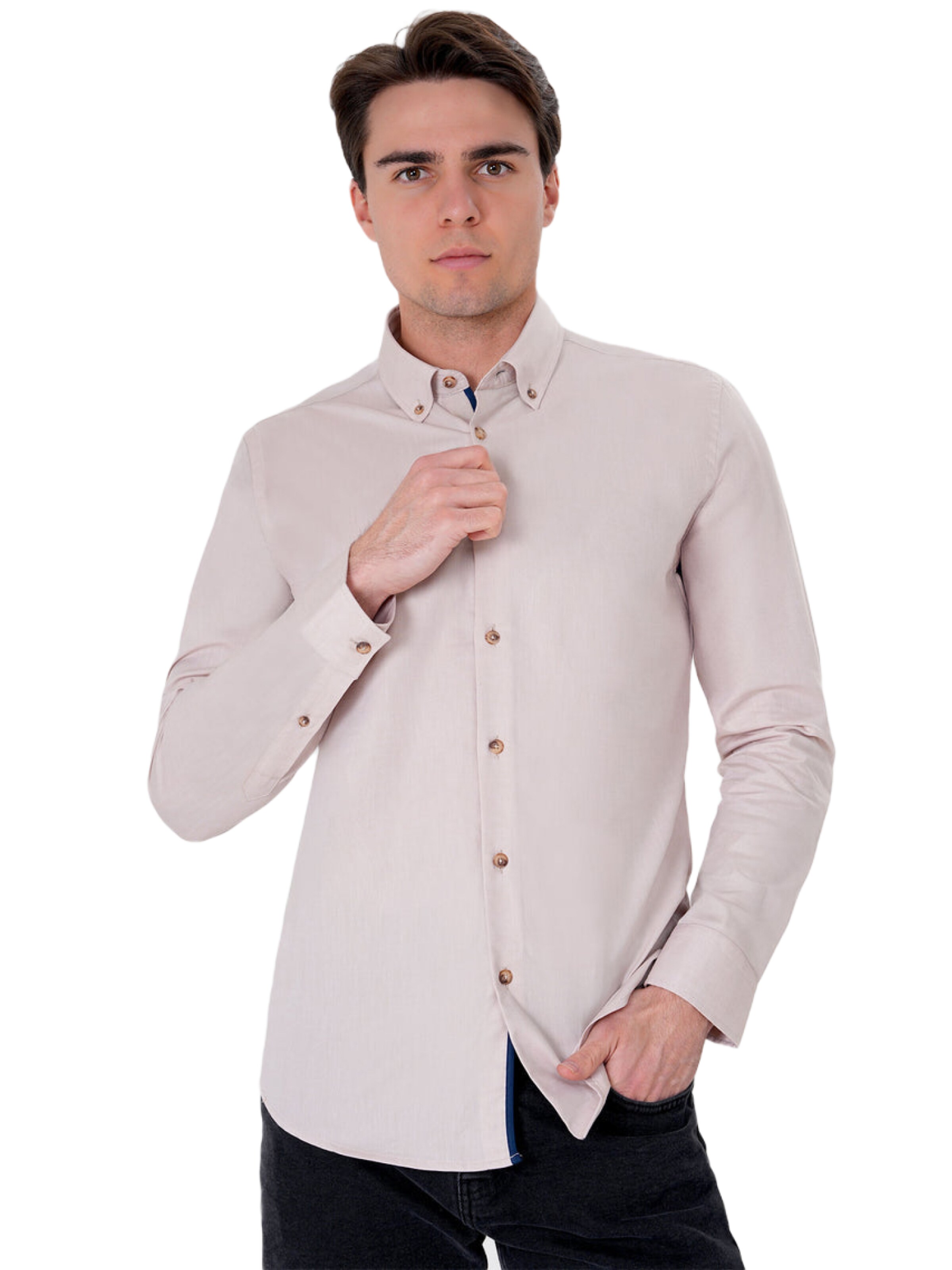 UNIQVIBE Slim fit Overhemd in Beige