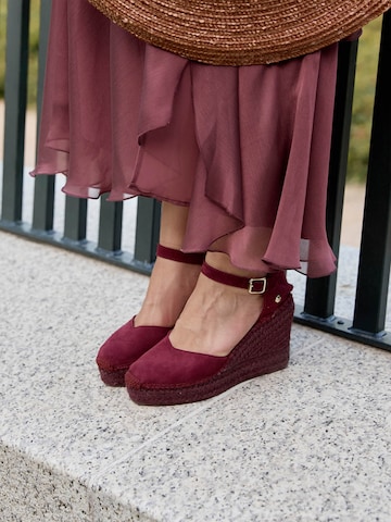 Alhamas Slingpumps 'Alpargata Cuña 10 cm Ante' in Rood
