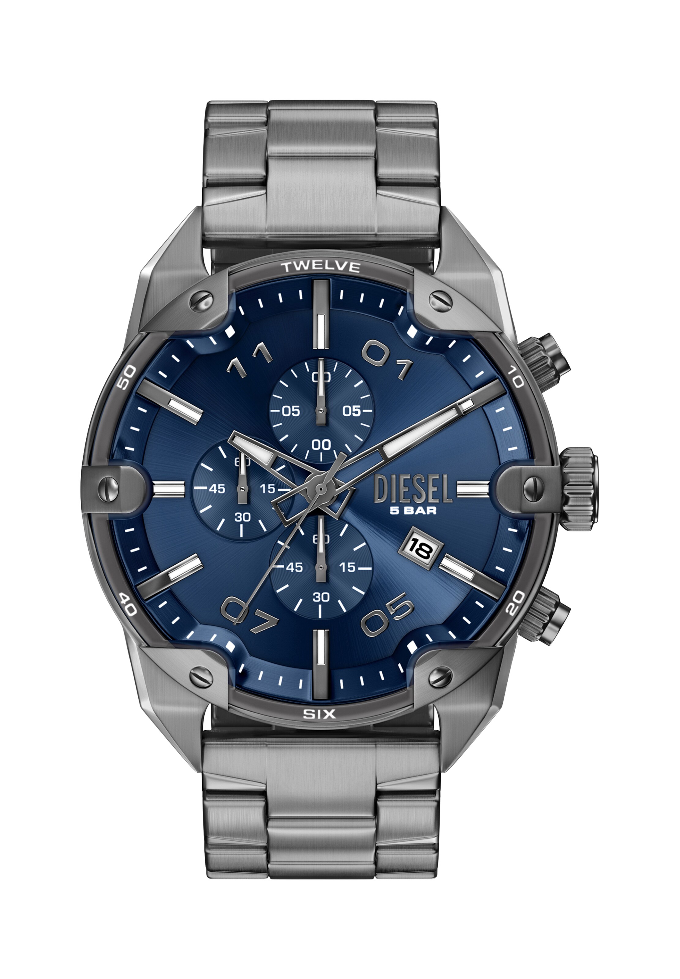 DIESEL Uhr 'SPIKED' in One Size in navy / grau, Produktansicht