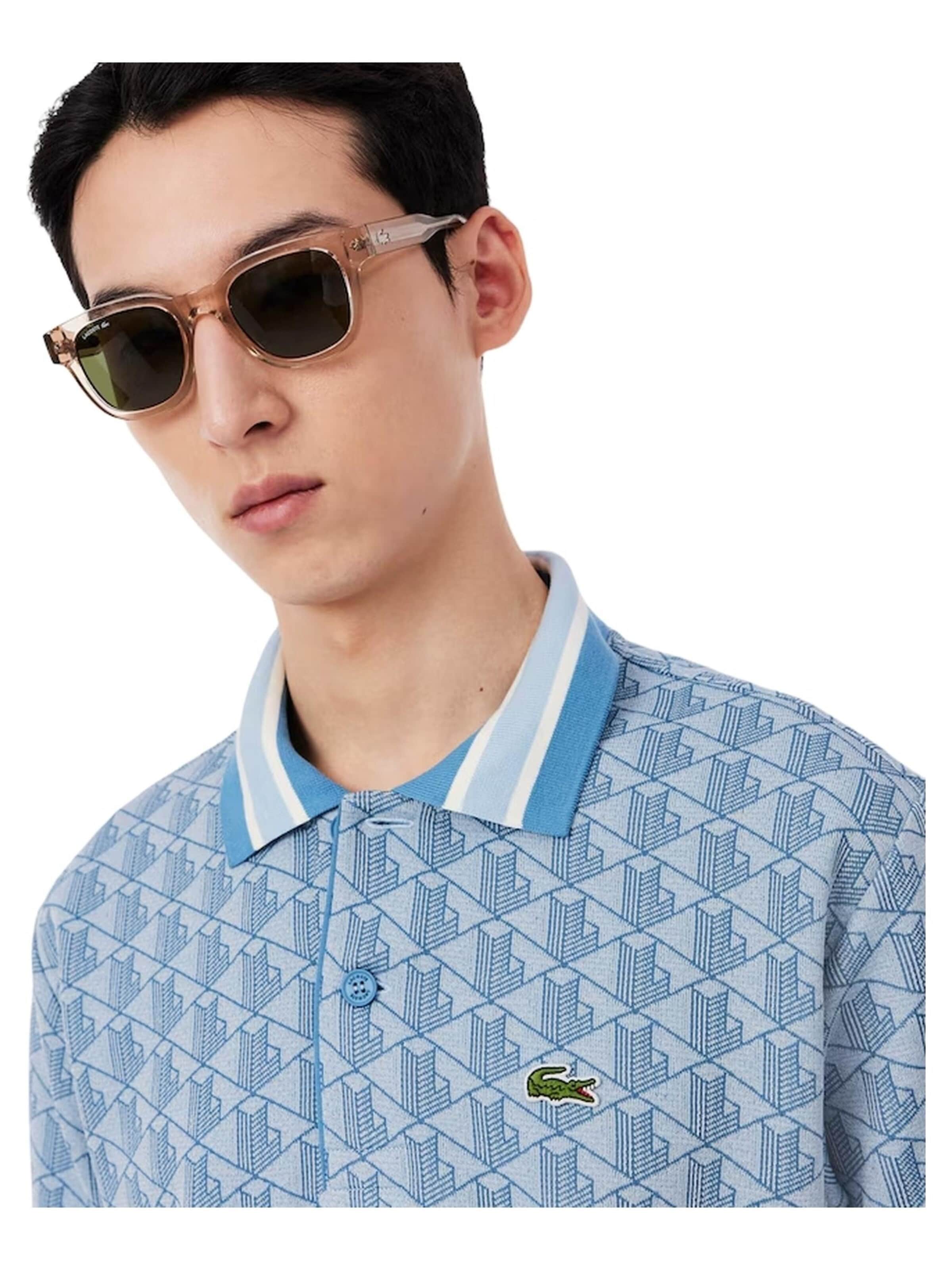 LACOSTE - Camisa 'Polo lacoste celeste jaquard monogram shirt' em azul