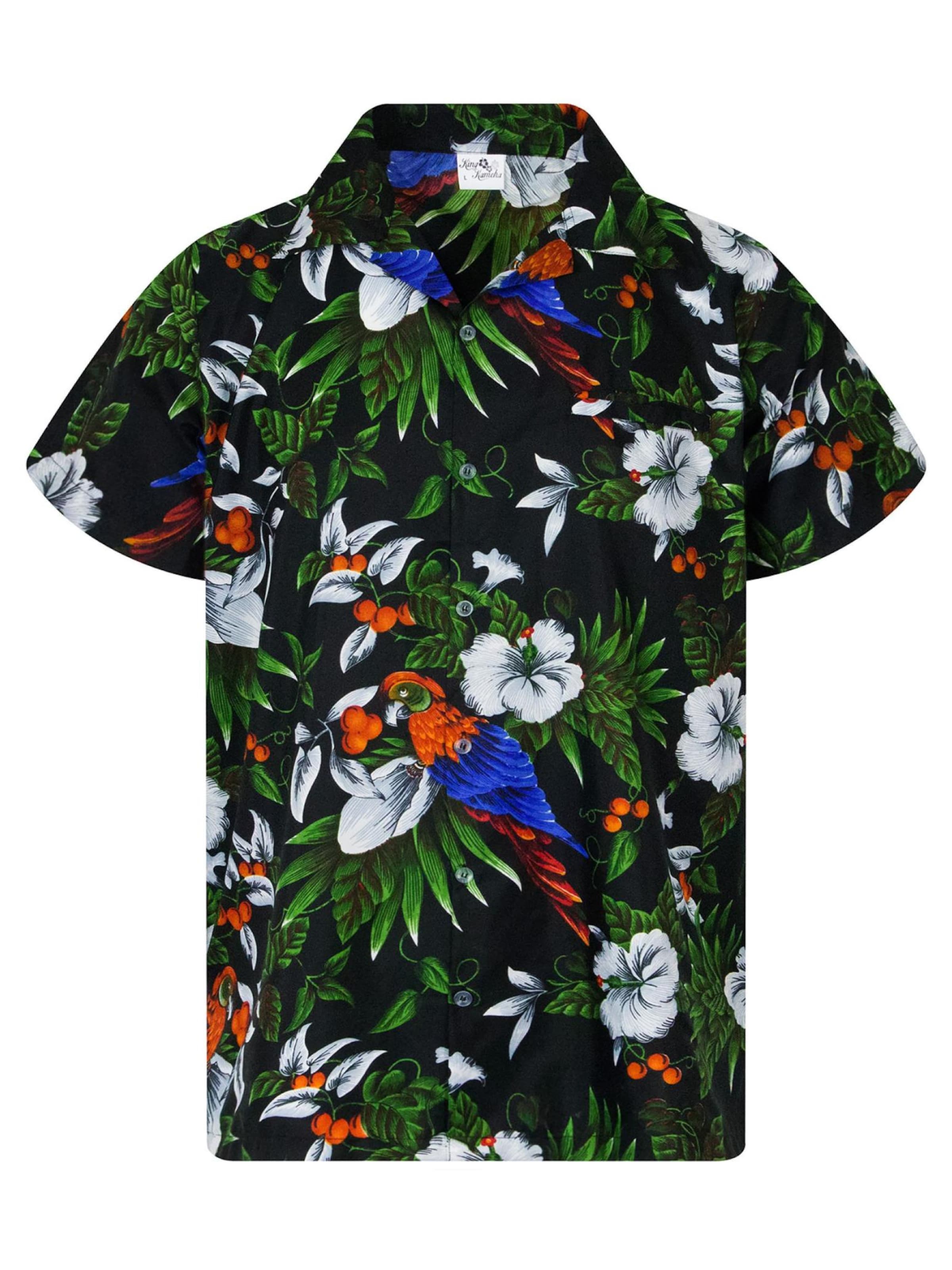 King Kameha Shirt 'Cherryparrot' in Zwart: voorkant