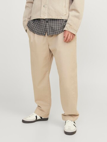 JACK & JONES Loosefit Bukser med lægfolder 'Karl Lawrence' i beige: forside