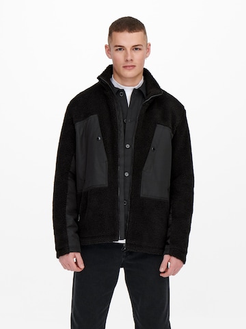 Only & Sons Fleece Jacket in Black: front