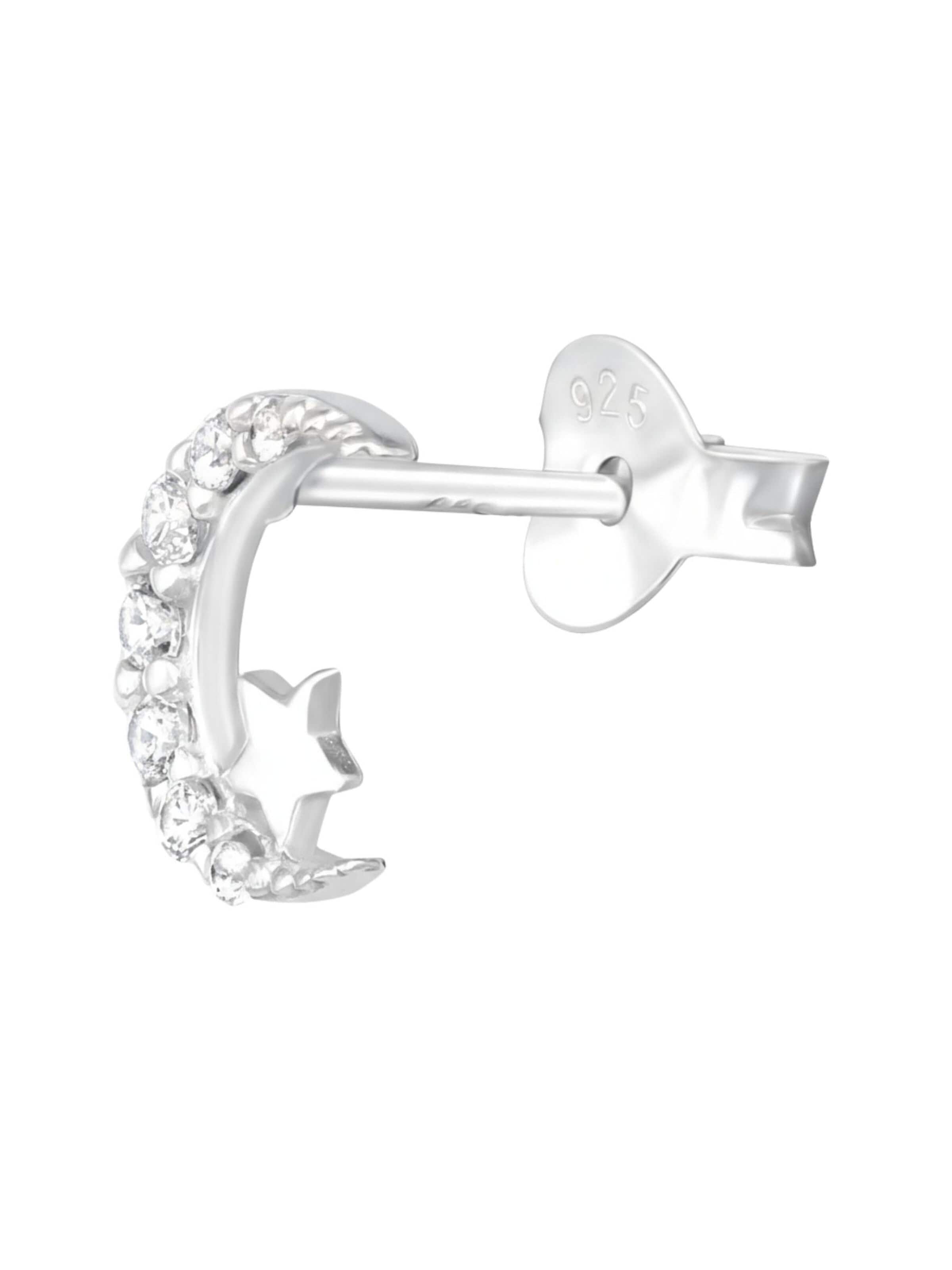 Boucles d'oreilles 'Silberne Mond- und Stern-Ohrstecker mit Zirkonia' Maxte en blanc