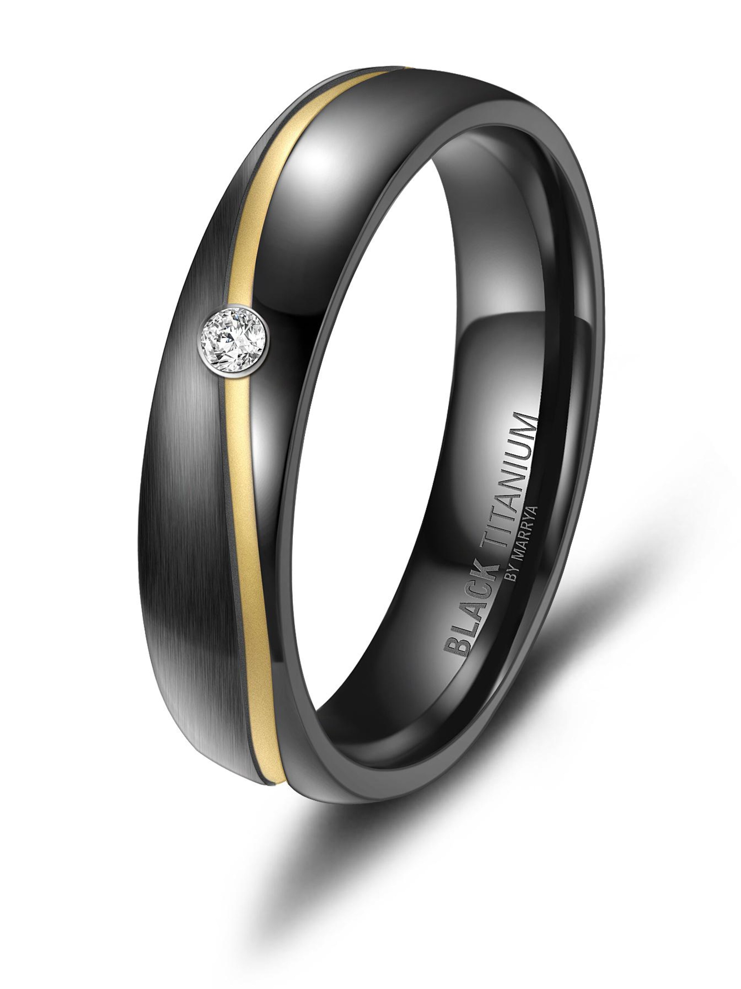 MARRYA Ring 'MARRYA Ehering BT-01 aus Black Titanium – Schwarz, gelbgold plattiert' in Black: front