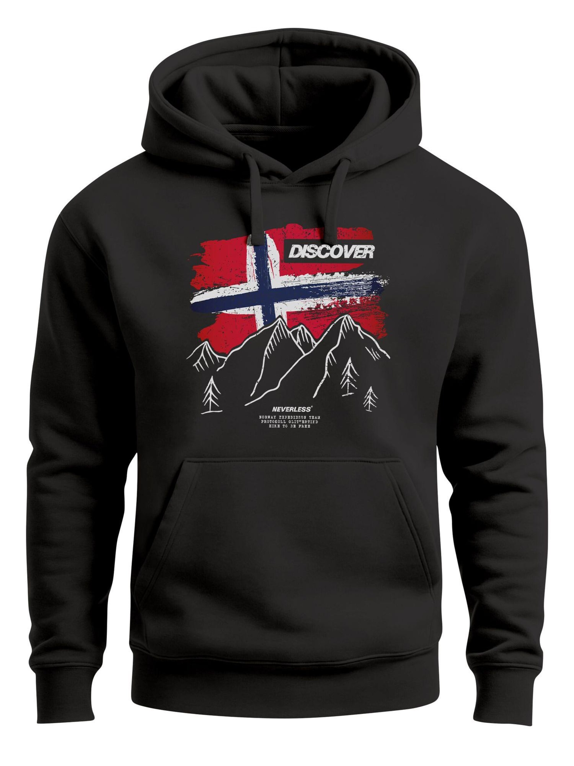 Neverless Sweatshirt 'Discover Norway' in Black