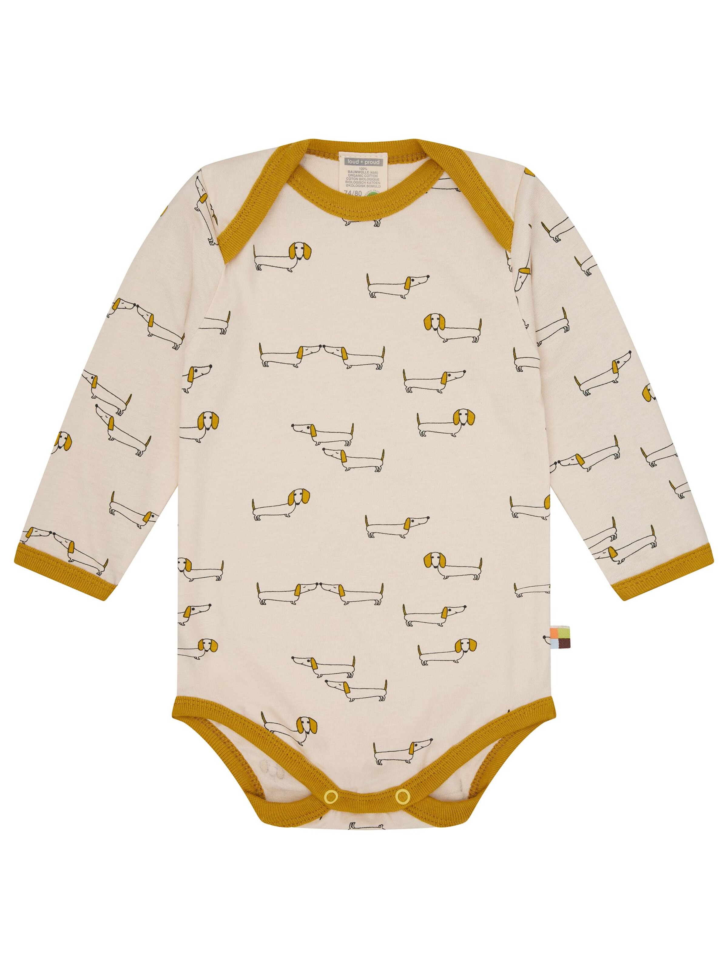 loud + proud Romper/Bodysuit 'Body langarm mit Druck' in Yellow: front