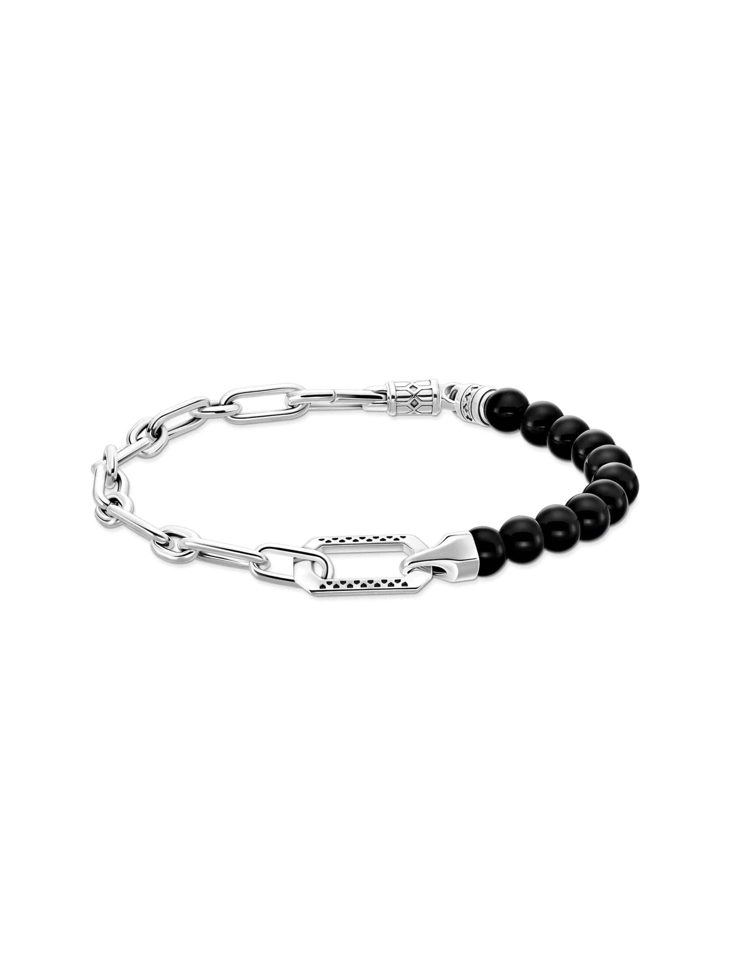 Bracelet 'Armband Schwarzer Onyx Silberkette' Thomas Sabo en noir : devant